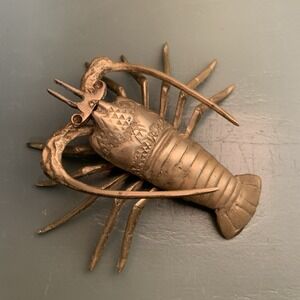 Vtg Nautical Beach Solid Brass Lobster Crawfish Prawn Wall Hanger Paperweight 5"